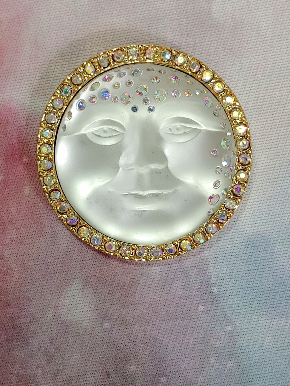 Kirks Folly Crystal Moon Face Brooch Pin